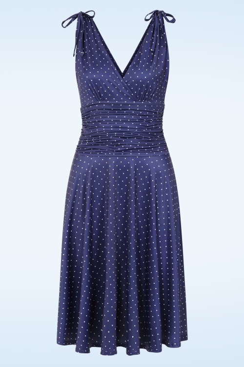 Vintage Chic for Topvintage - Topvintage Exclusive ~ Grecian pin dot jurk in marineblauw