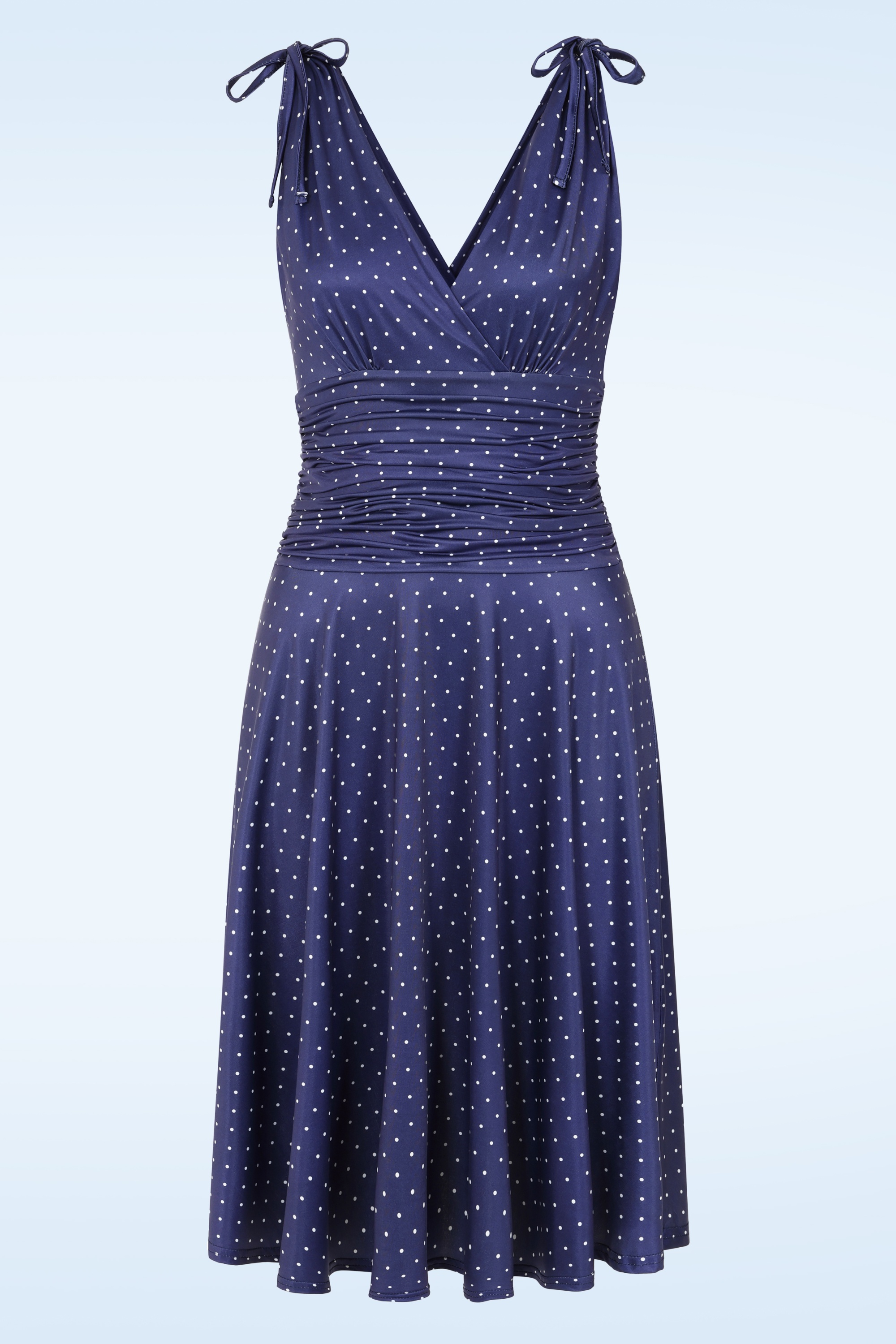Vintage Chic for Topvintage - Topvintage Exclusive ~ Grecian pin dot jurk in marineblauw