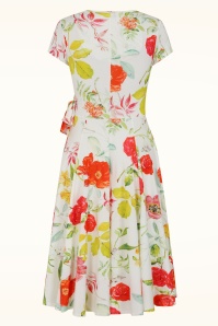 Vintage Chic for Topvintage - Topvintage exclusive ~ Layla floral cross over jurk in wit en multi 3