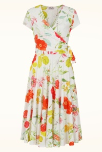 Vintage Chic for Topvintage - Topvintage exclusive ~ Layla floral cross over jurk in wit en multi