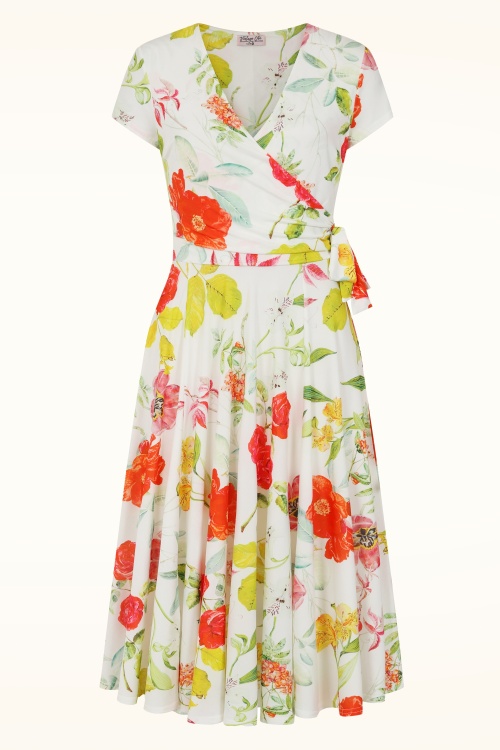 Vintage Chic for Topvintage - Topvintage exclusive ~ Layla floral cross over jurk in wit en multi