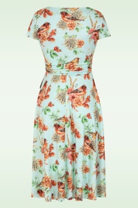 Vintage Chic for Topvintage - Topvintage exclusive ~ Andi Floral Bird swing jurk in aqua 3