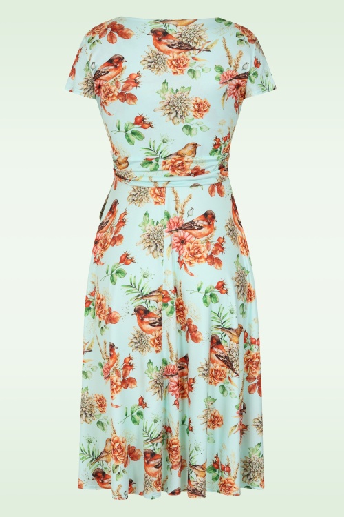 Vintage Chic for Topvintage - Topvintage exclusive ~ Andi Floral Bird swing jurk in aqua 3