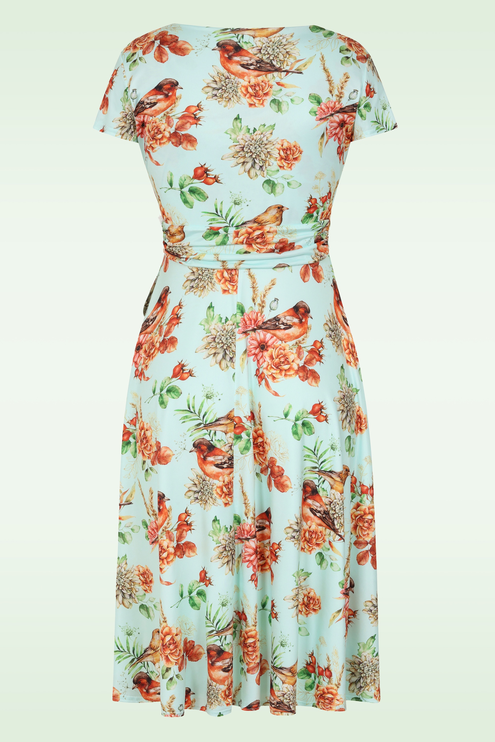 Vintage Chic for Topvintage - Topvintage exclusive ~ Andi Floral Bird swing jurk in aqua 3