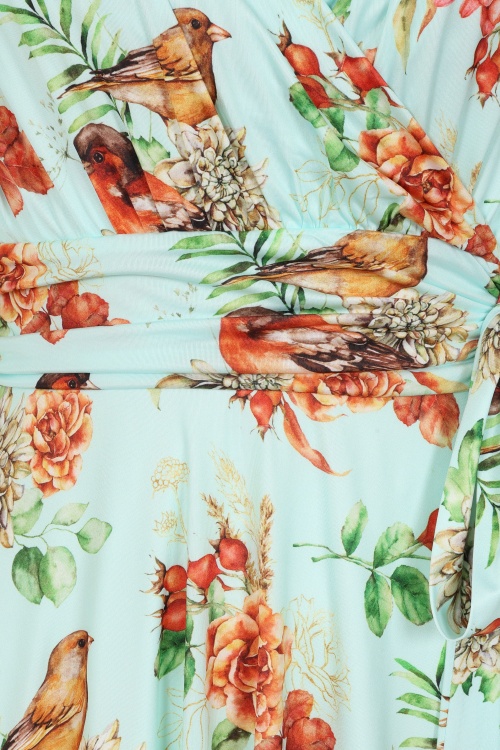 Vintage Chic for Topvintage - Topvintage exclusive ~ Andi Floral Bird swing jurk in aqua 2