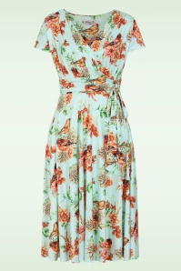 Vintage Chic for Topvintage - Topvintage exclusive ~ Andi Floral Bird swing jurk in aqua