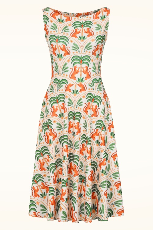 Vintage Chic for Topvintage - Topvintage exclusive ~ Cindi Flower Tiger swing jurk in gebroken wit