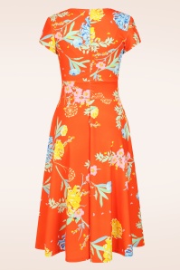 Vintage Chic for Topvintage - Topvintage exclusive ~ Miley Oriental Flower swing jurk in oranje 3