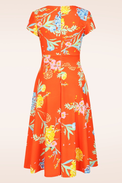Vintage Chic for Topvintage - Topvintage exclusive ~ Miley Oriental Flower swing jurk in oranje 3