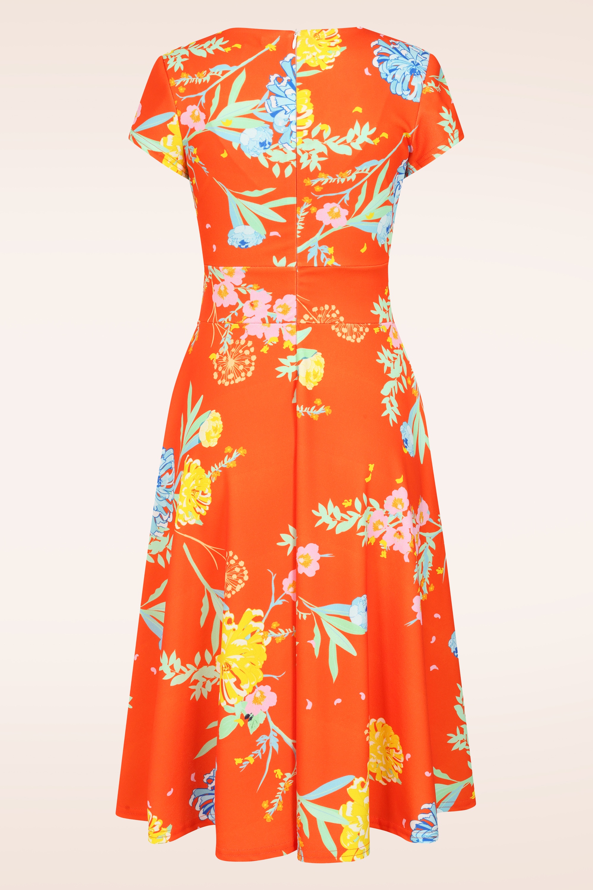 Vintage Chic for Topvintage - Topvintage exclusive ~ Miley Oriental Flower swing jurk in oranje 3