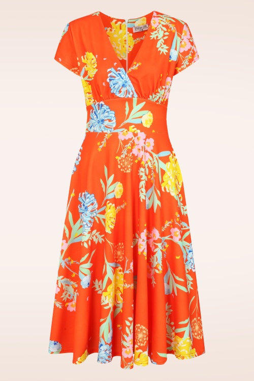 Vintage Chic for Topvintage - Topvintage exclusive ~ Miley Oriental Flower swing jurk in oranje
