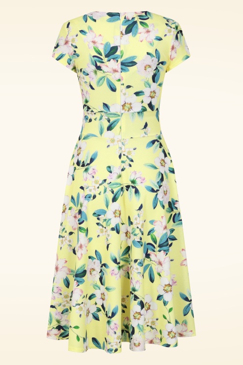 Vintage Chic for Topvintage - Topvintage exclusive ~ Miley Flower swing jurk in citroengeel 3