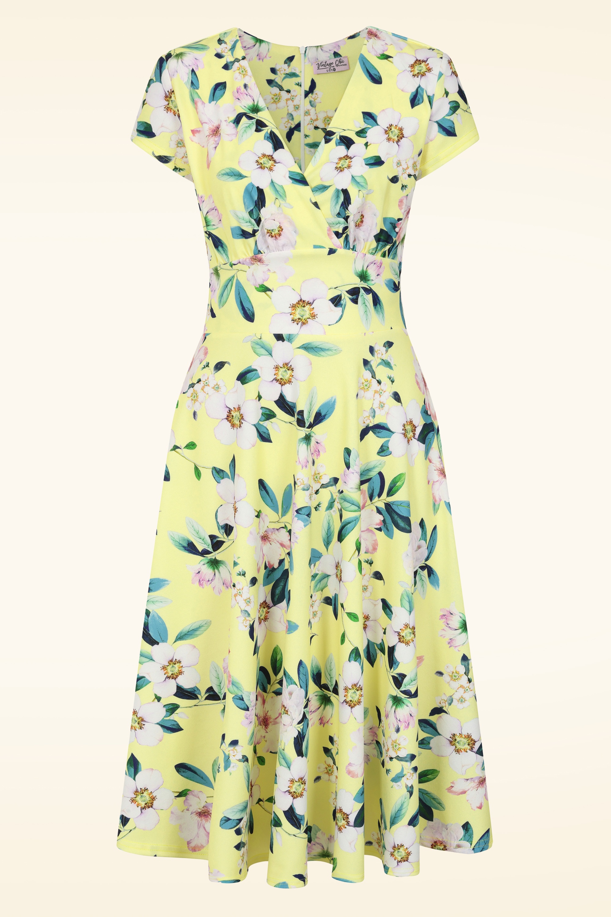 Vintage Chic for Topvintage - Topvintage exclusive ~ Miley Flower swing jurk in citroengeel