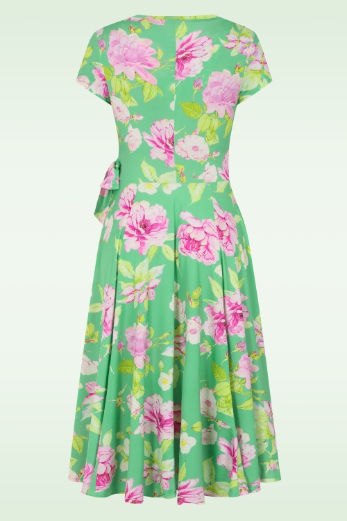 Vintage Chic for Topvintage - Topvintage exclusive ~ Layla floral cross over jurk in groen en multi 3