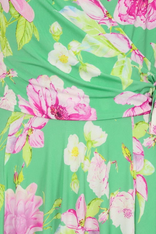 Vintage Chic for Topvintage - Topvintage exclusive ~ Layla floral cross over jurk in groen en multi 2