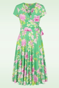 Vintage Chic for Topvintage - Topvintage exclusive ~ Layla floral cross over jurk in groen en multi