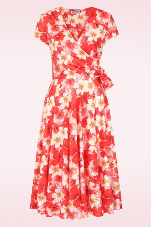 Vintage Chic for Topvintage - Topvintage exclusive ~ Layla hibiscus cross over jurk in oranje