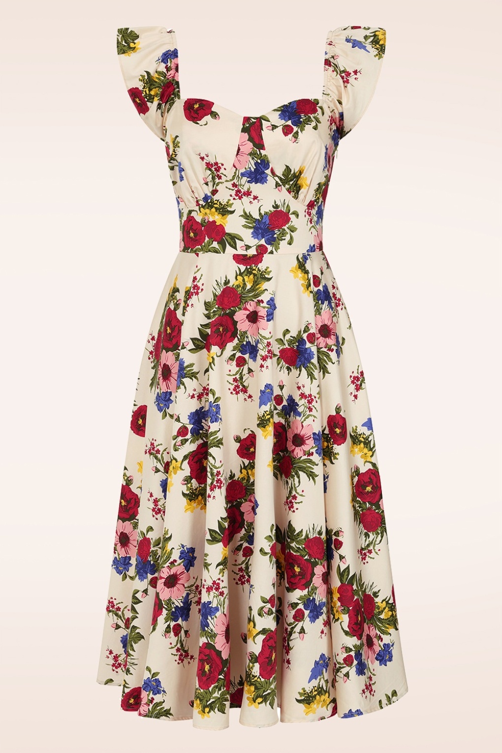 Banned Retro Sophie Floral Serenade Cotton Swing Dress in Cream and Multi |  Topvintage