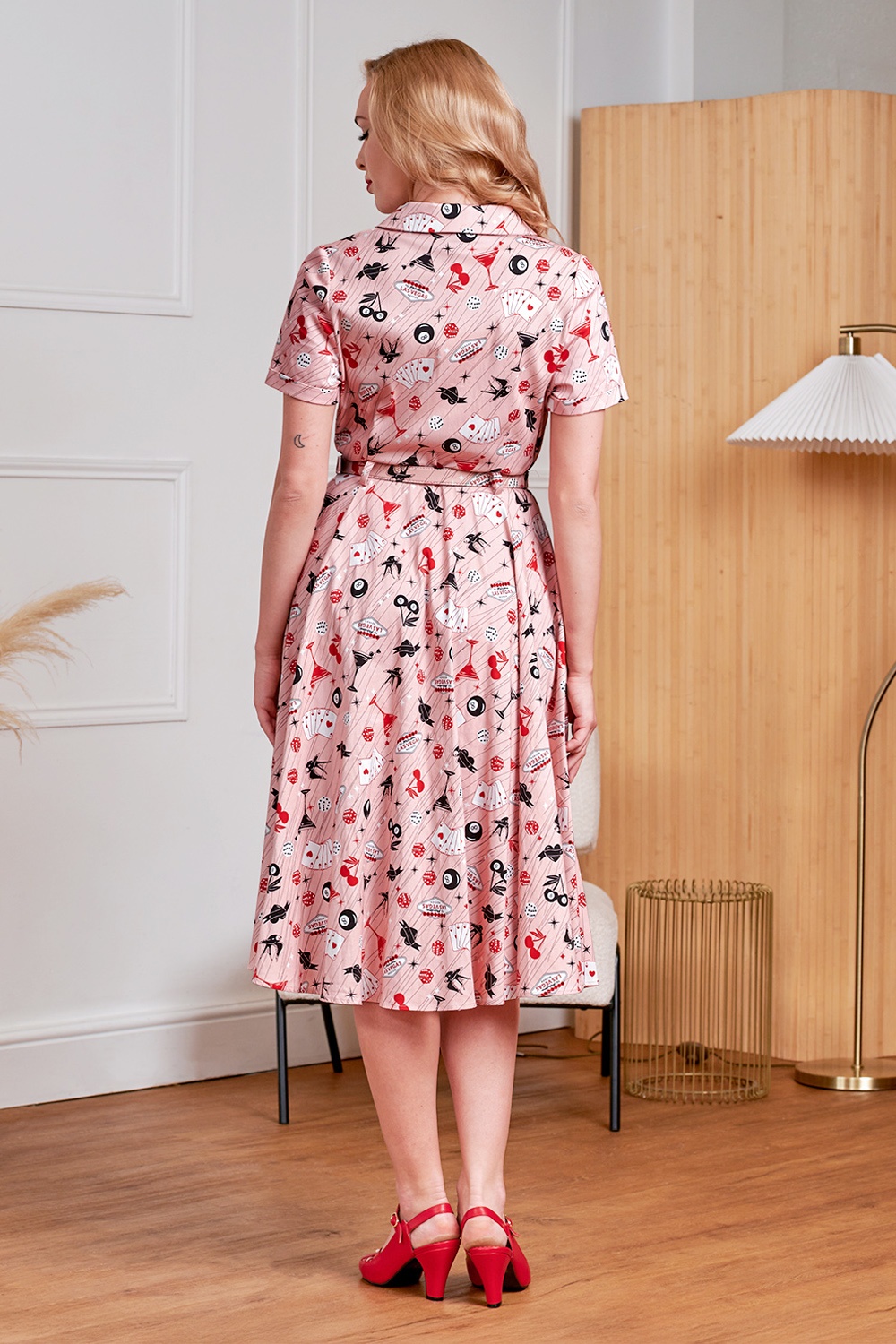 Banned Retro - Bella Viva Las Vegas katoenen swing jurk in roze 2