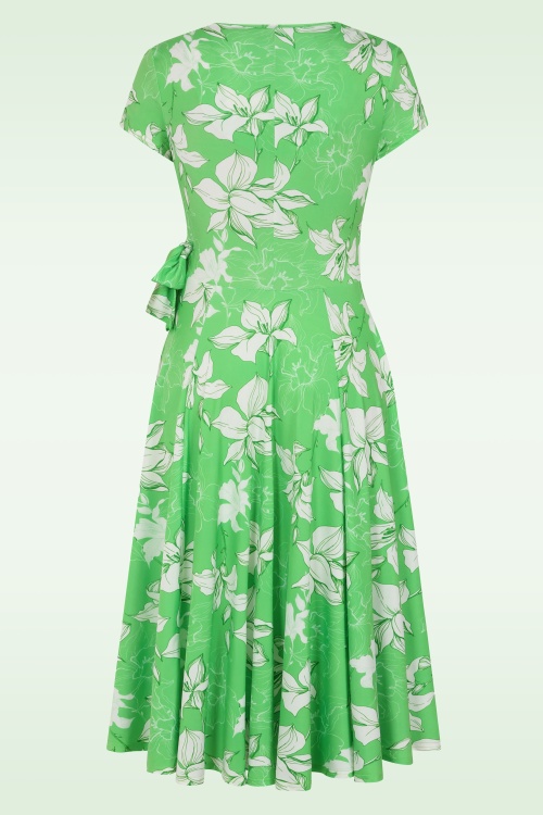 Vintage Chic for Topvintage - Topvintage exclusive ~ Layla floral cross over jurk in groen 3