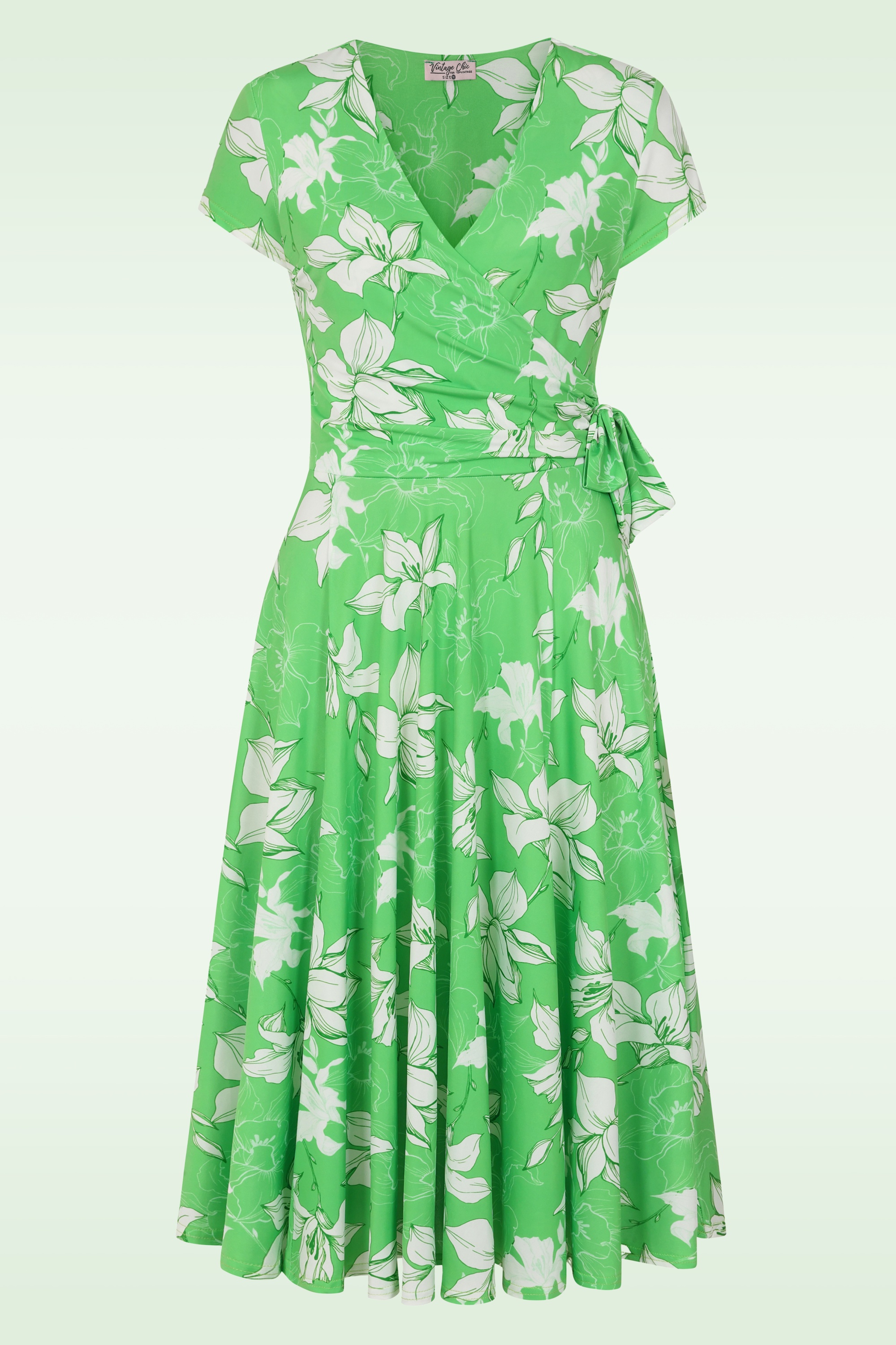 Vintage Chic for Topvintage - Topvintage exclusive ~ Layla floral cross over jurk in groen