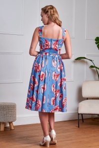 Banned Retro - Winnie Lobster Love katoenen swing jurk in blauw 2