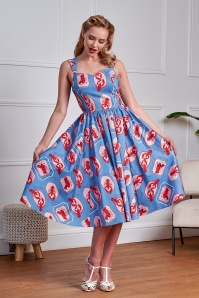 Banned Retro - Winnie Lobster Love katoenen swing jurk in blauw