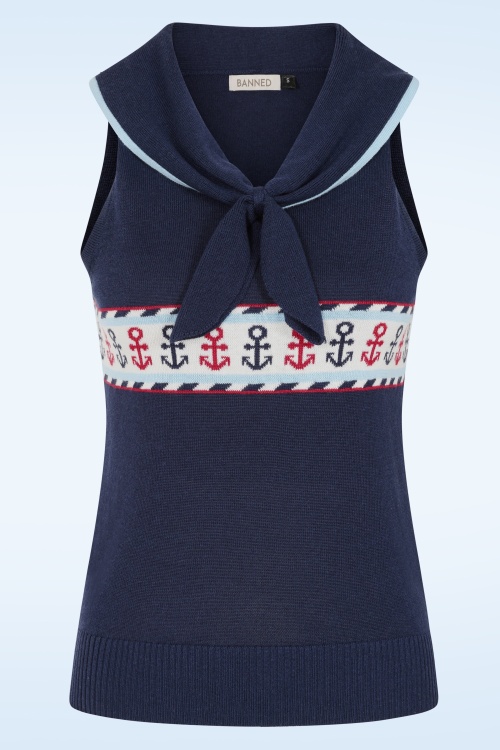 Banned Retro - Sailor Sophie trui in marineblauw 2