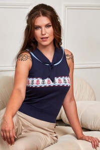 Banned Retro - Sailor Sophie trui in marineblauw