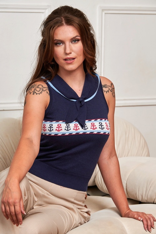 Banned Retro - Sailor Sophie trui in marineblauw