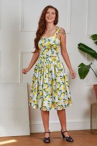 Banned Retro - Rosie Lemon and Stripes katoenen swing rok in wit
