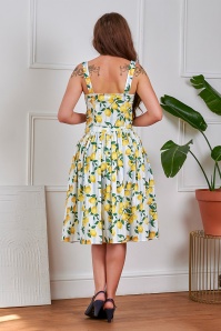 Banned Retro - Rosie Lemon and Stripes katoenen swing rok in wit 2