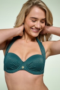 TC Beach - Multiway Shimmer bikini top in flessengroen