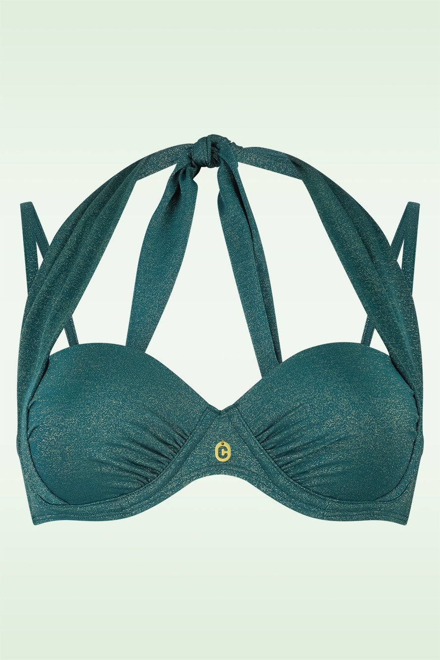 TC Beach - Multiway Shimmer bikini top in flessengroen 2