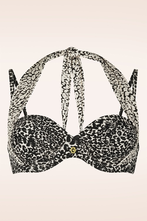 TC Beach - Multiway Little Leopard bikini top in zwart en crème