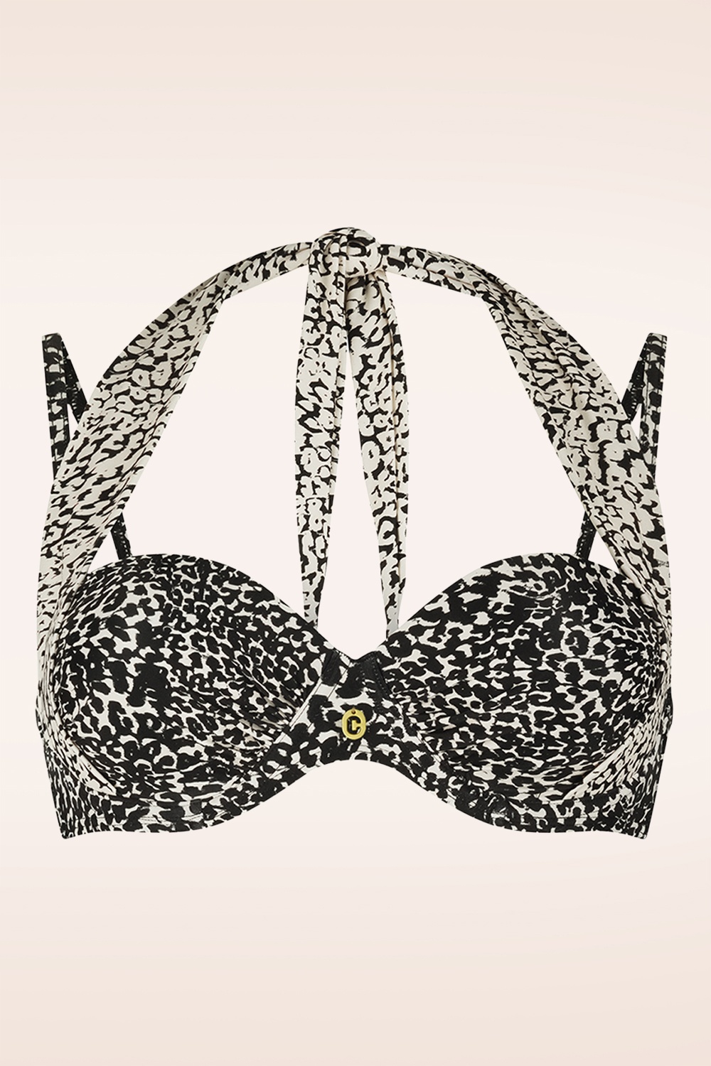 TC Beach - Multiway Little Leopard bikini top in zwart en crème