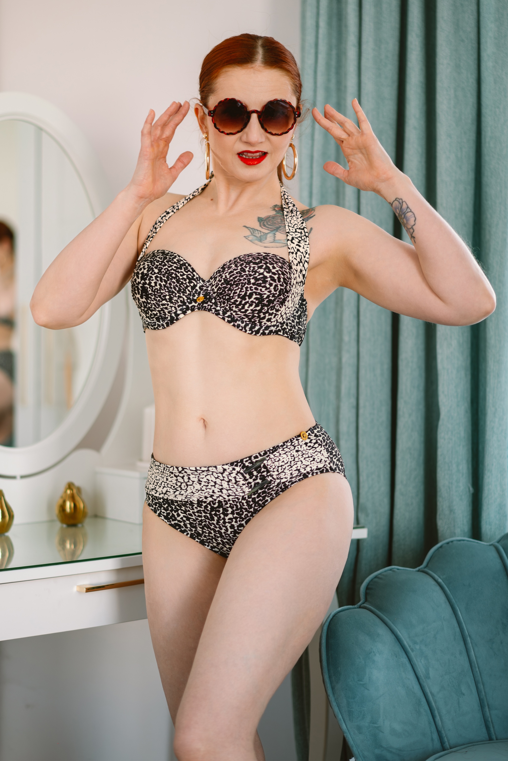 TC Beach - Multiway Little Leopard bikini top in zwart en crème 2