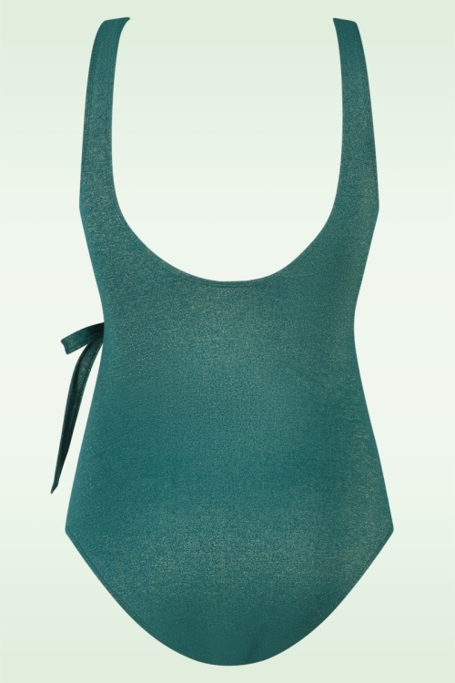 TC Beach - V-Neck Shimmer badpak in flessengroen 4