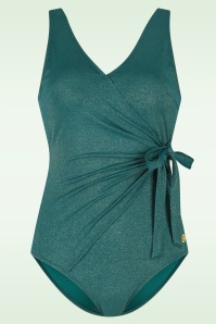 TC Beach - V-Neck Shimmer badpak in flessengroen 2