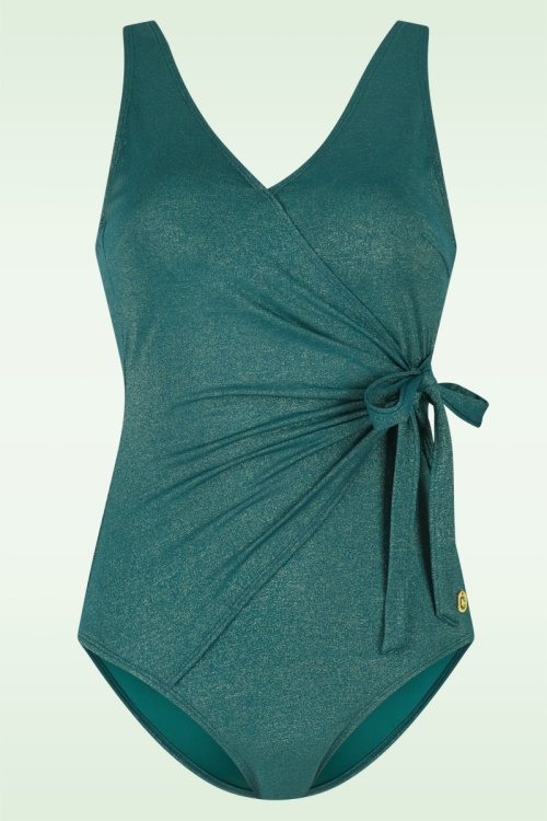 TC Beach - V-Neck Shimmer badpak in flessengroen 2