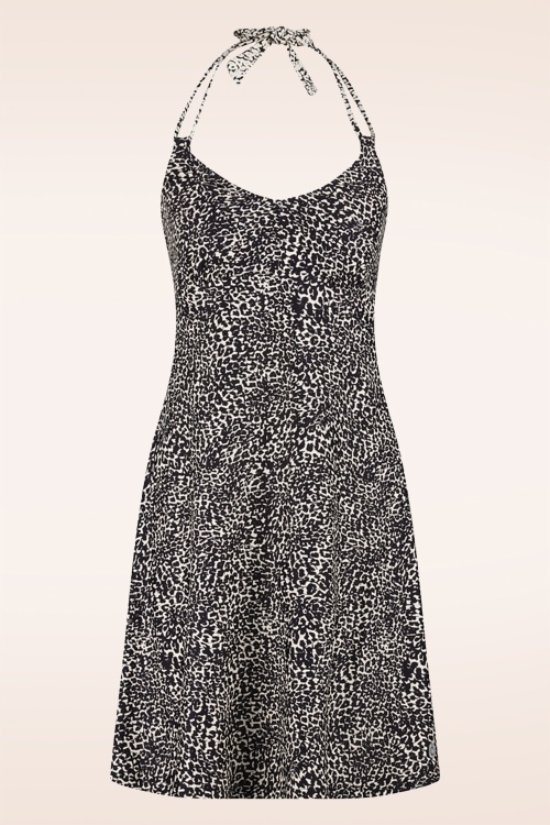 TC Beach - Little Leopard Halter zwemjurk in zwart en crème 2