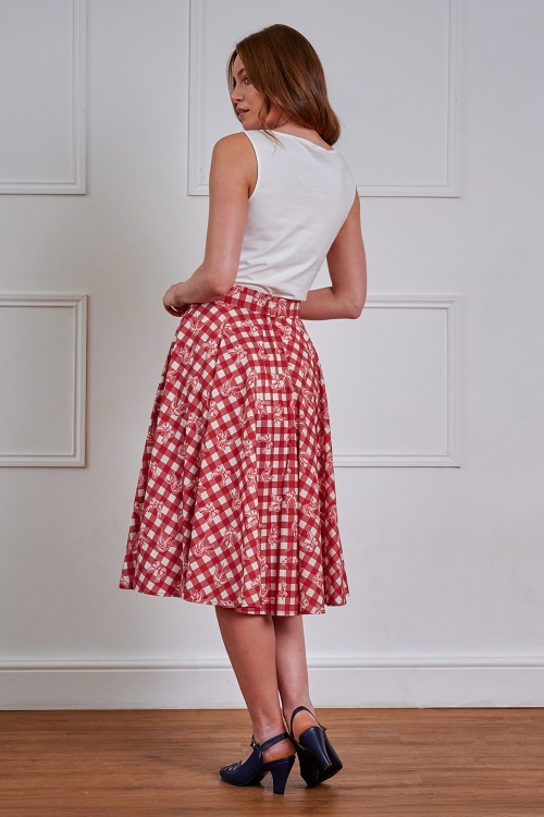 Banned Retro - Cary Check And Bow rok in rood 2