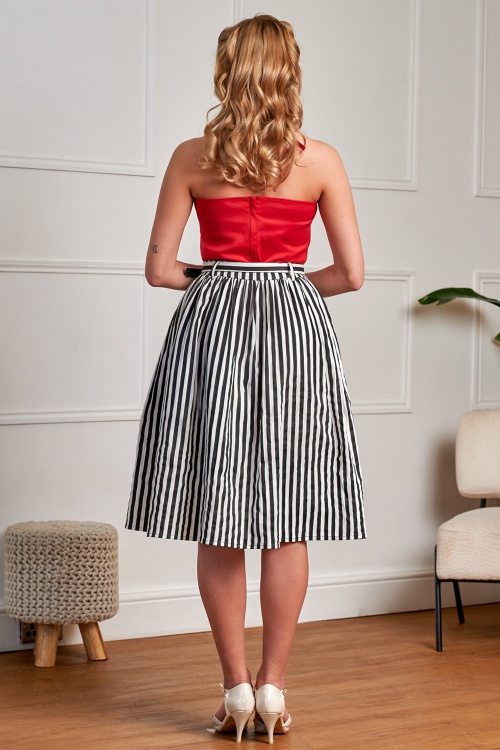 Banned Retro - Mila Striped swing rok in zwart en wit 3