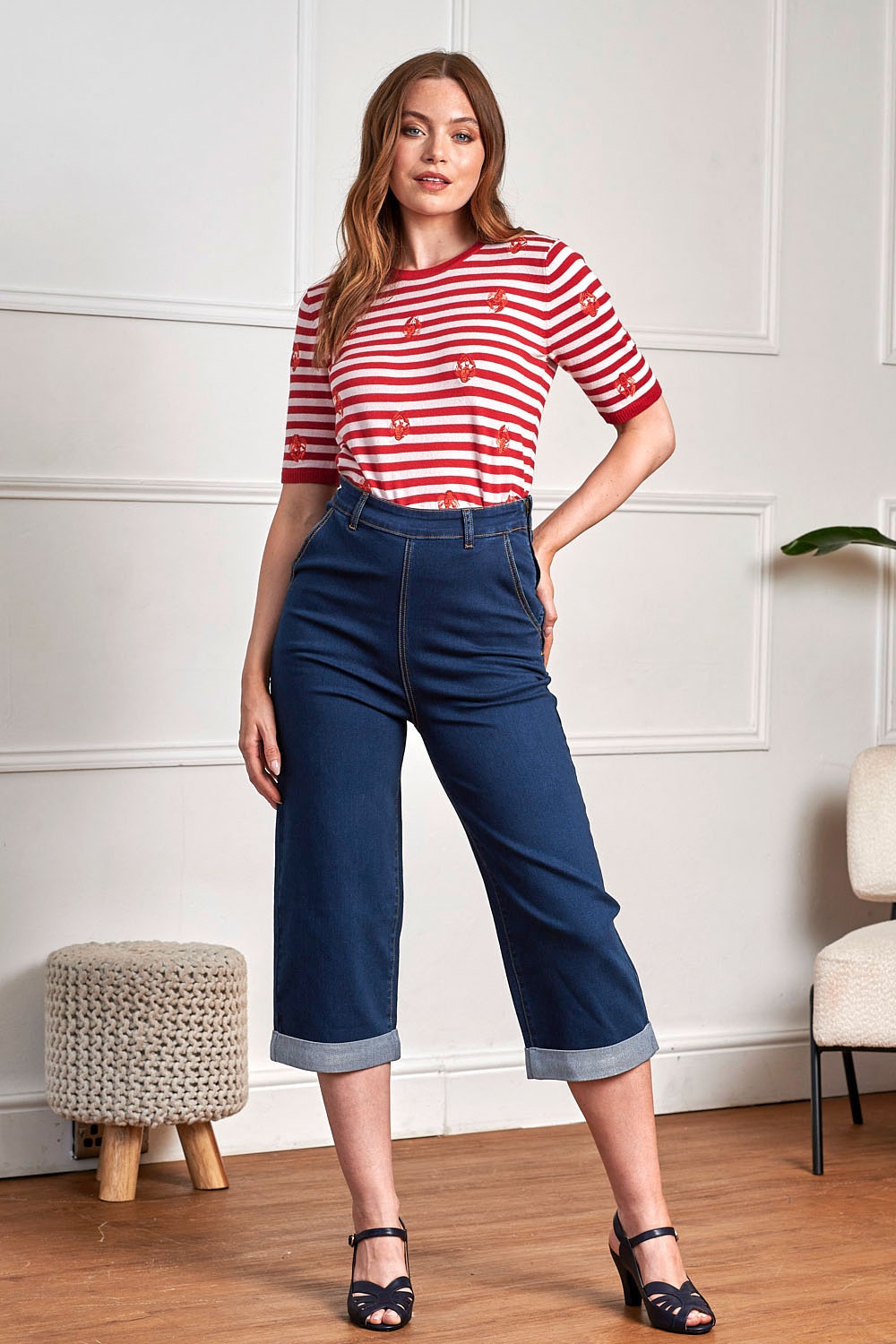 Banned Retro - Mandy Love Denim capri in denim blauw