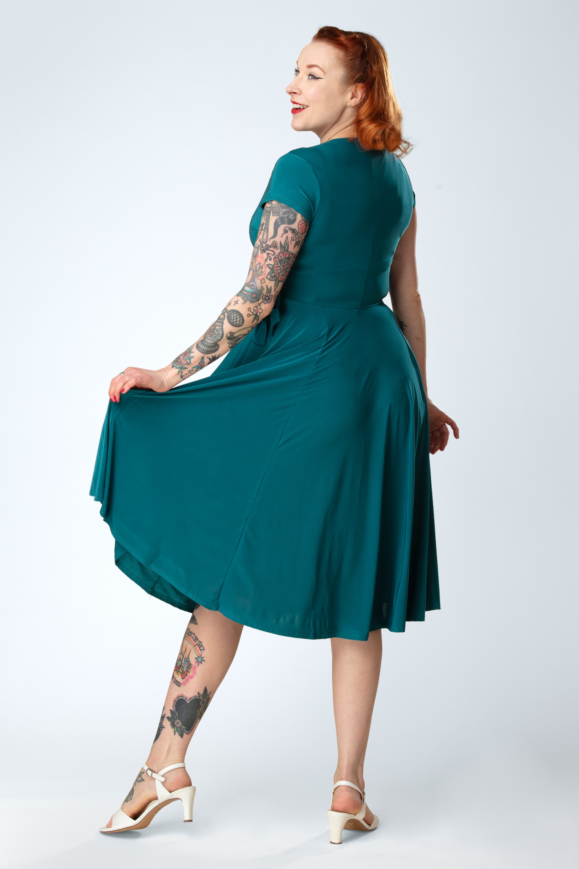 Vintage Chic for Topvintage - Layla overslag jurk in teal 3