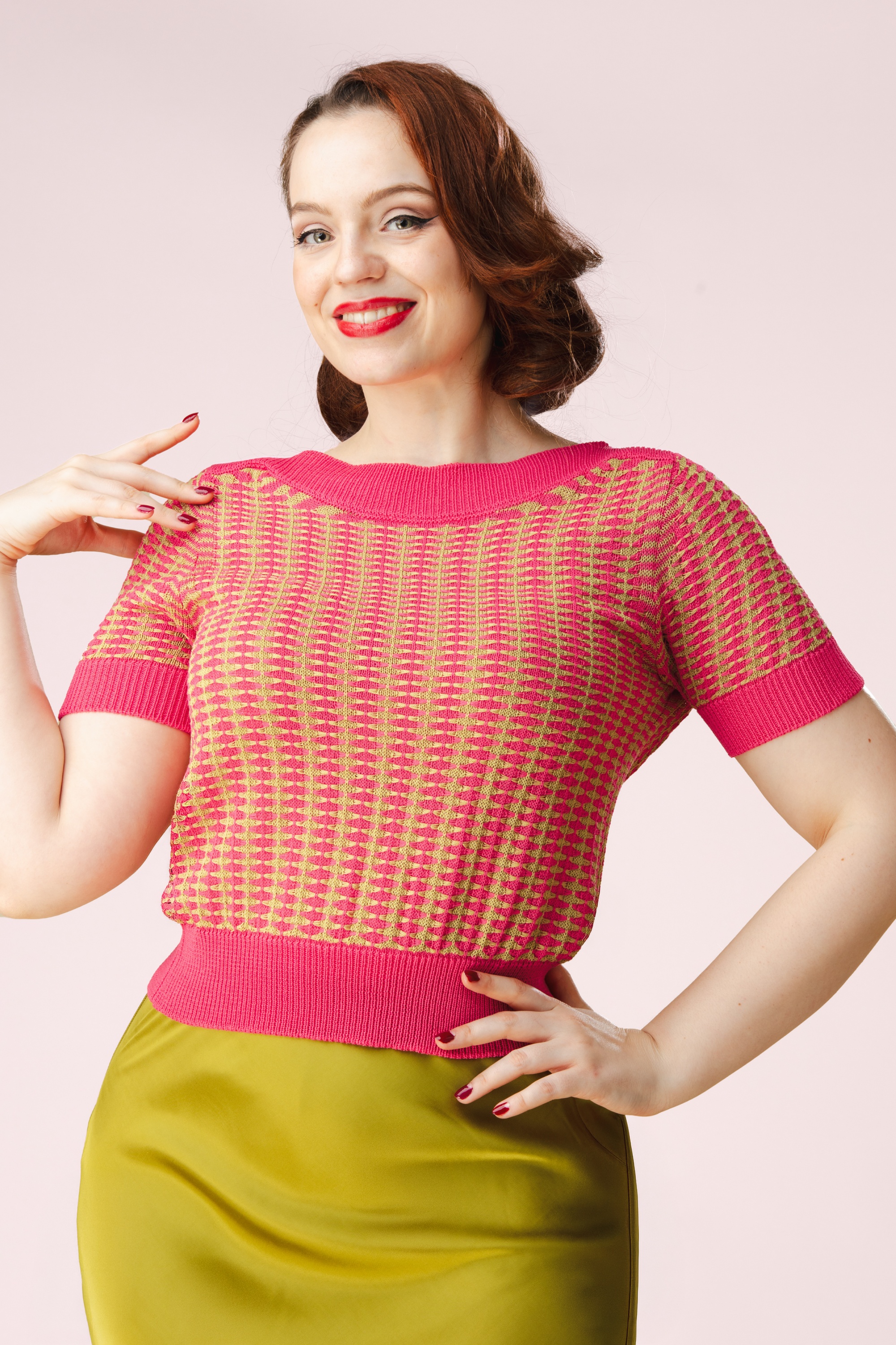 Surkana - Rosy gebreide top in roze en groen