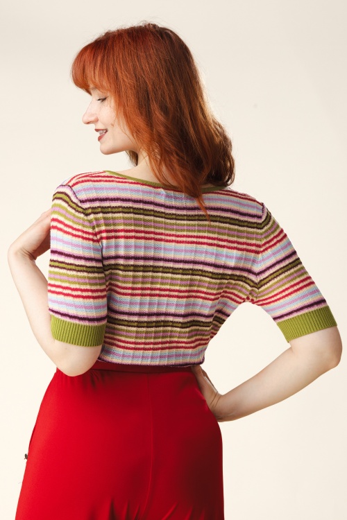 Surkana - Sunny Stripey gebreide top in roze en multi 3