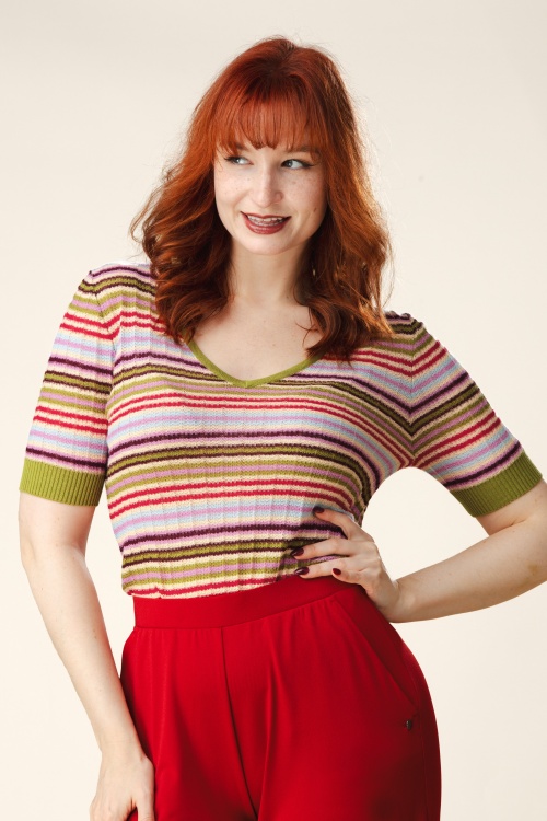 Surkana - Sunny Stripey gebreide top in roze en multi