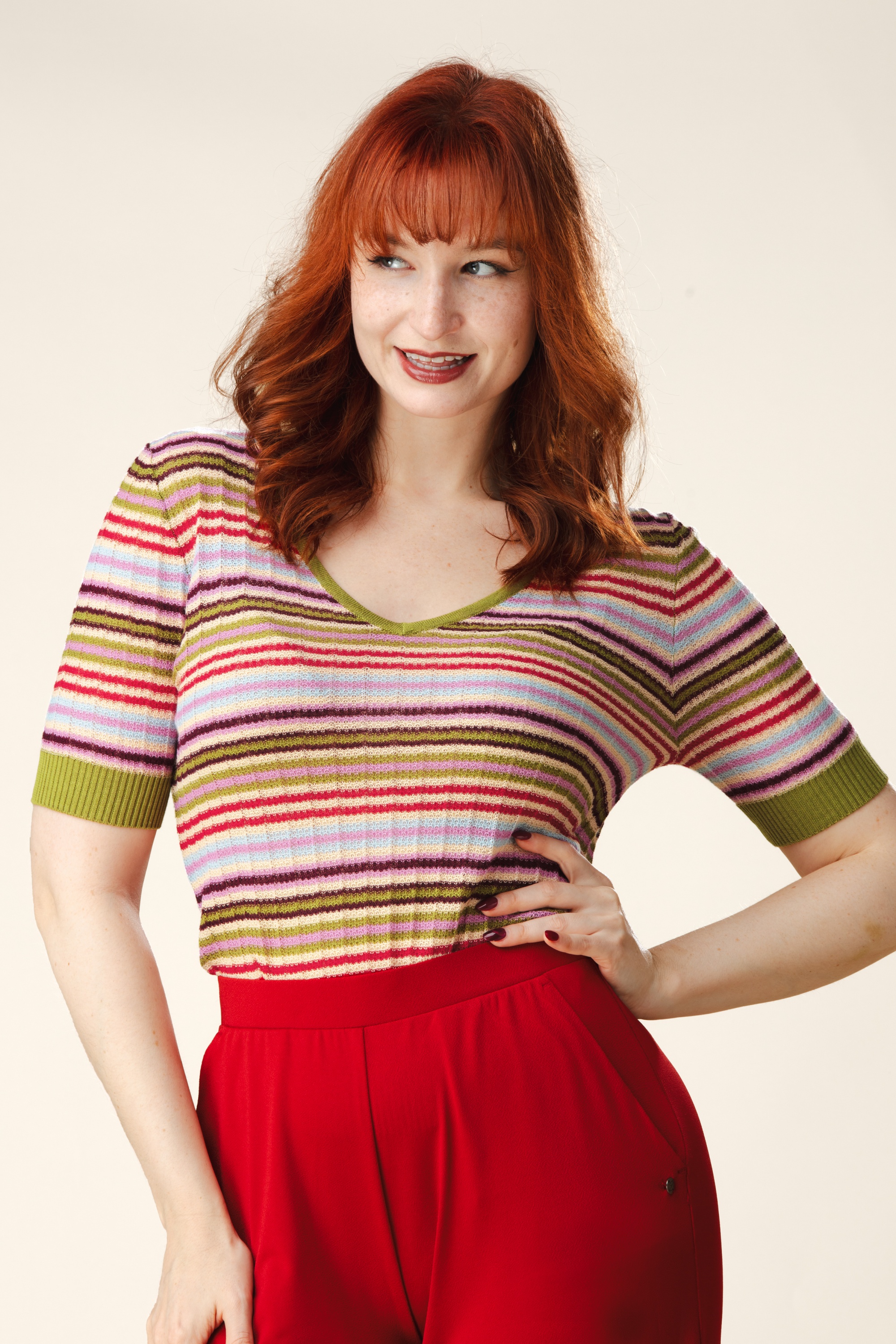 Surkana - Sunny Stripey gebreide top in roze en multi