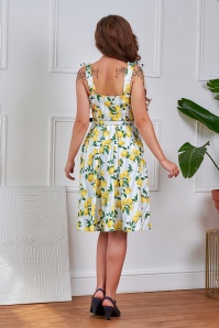 Banned Retro - June Lemon and Stripes katoenen swing jurk in wit 2